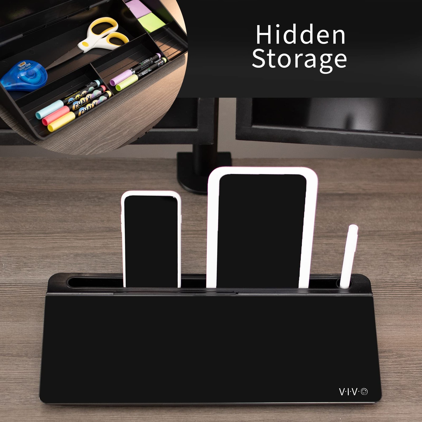Vivo Glass 16 x 7 inch Dry Erase Board with Storage, 16″W x 7″H, Black