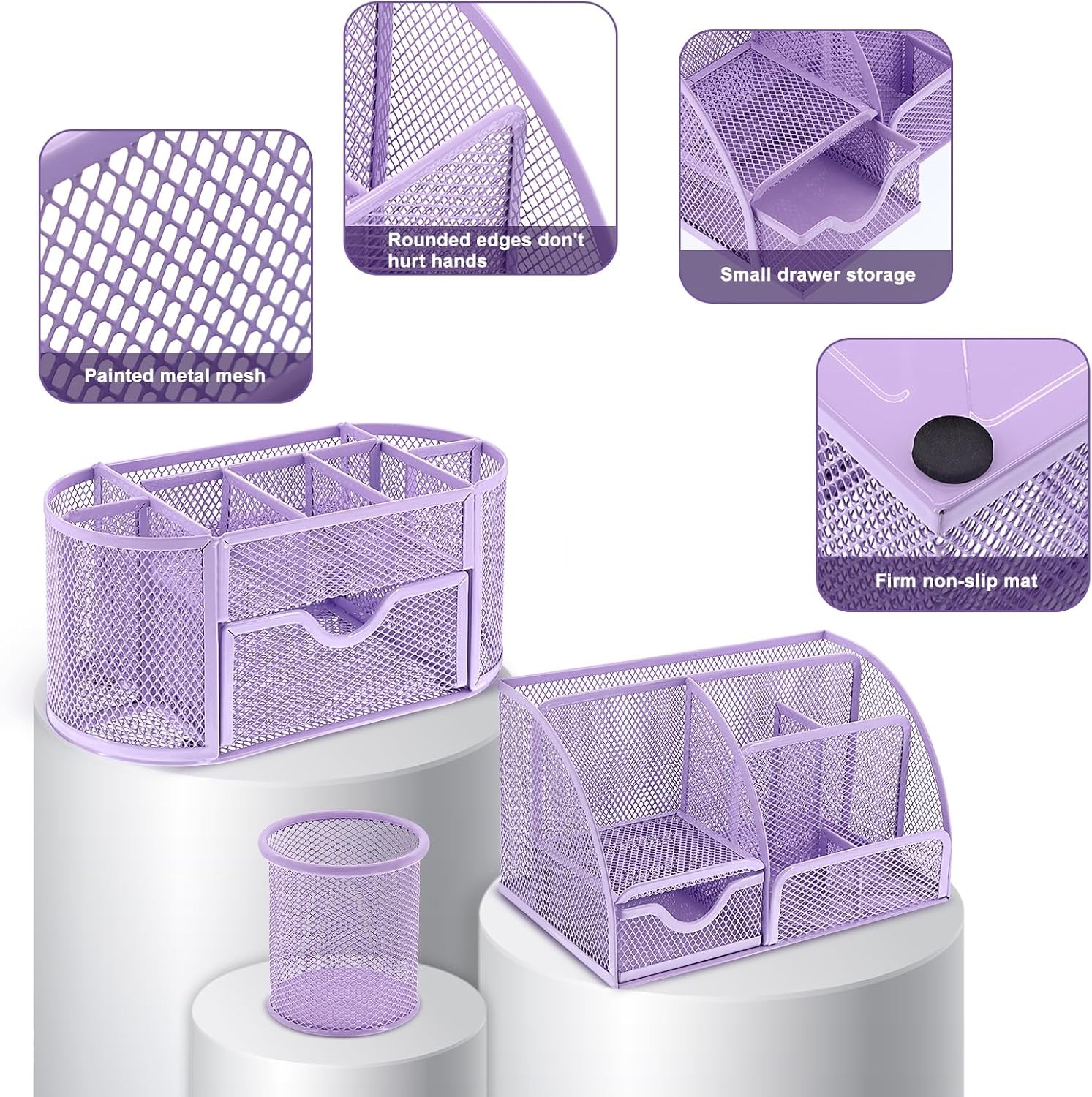17 in 1 Purple Desk Organizers and Accessories Set, 3 Office Desk Supplies