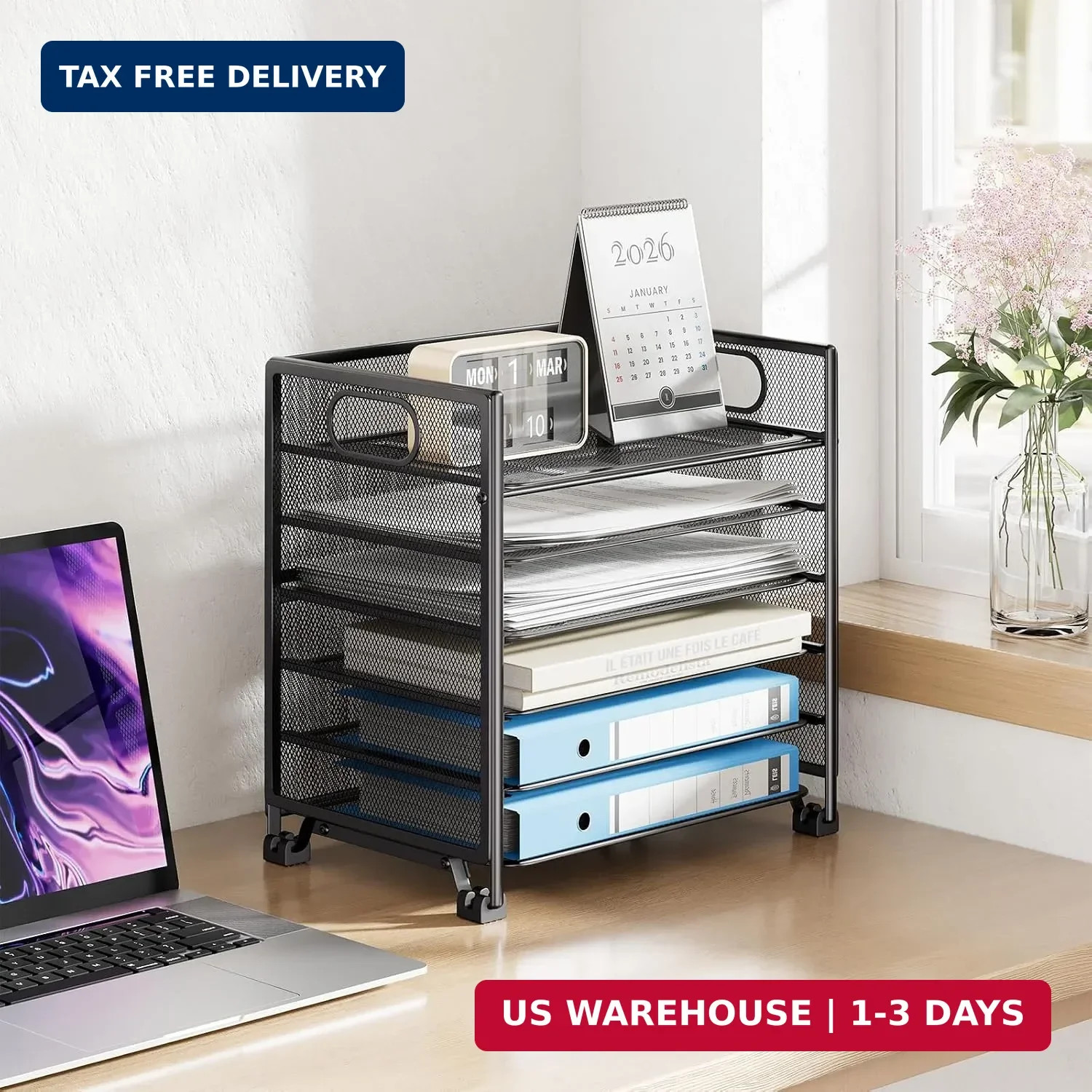 Simple Trending 6-Tier Letter Tray Organizer, Metal Mesh File Holder, Black | 6-