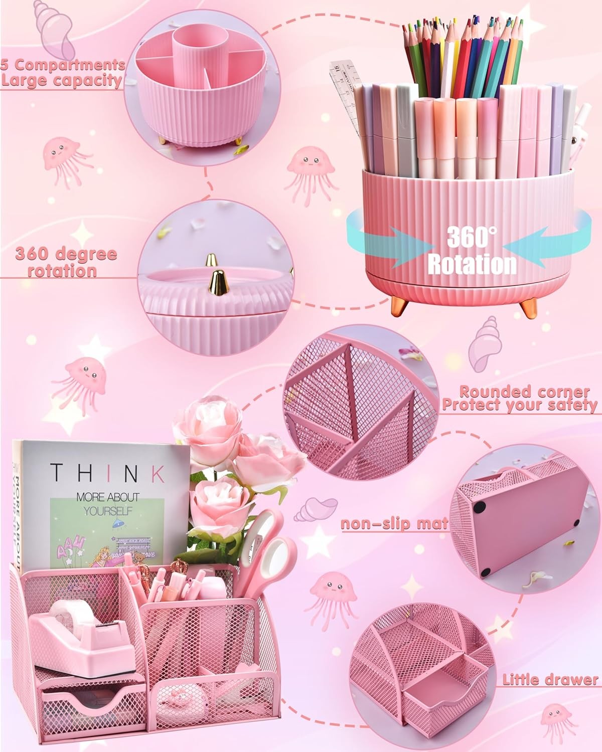 Pink Desk Organizer Set 21 PCS 1 Set