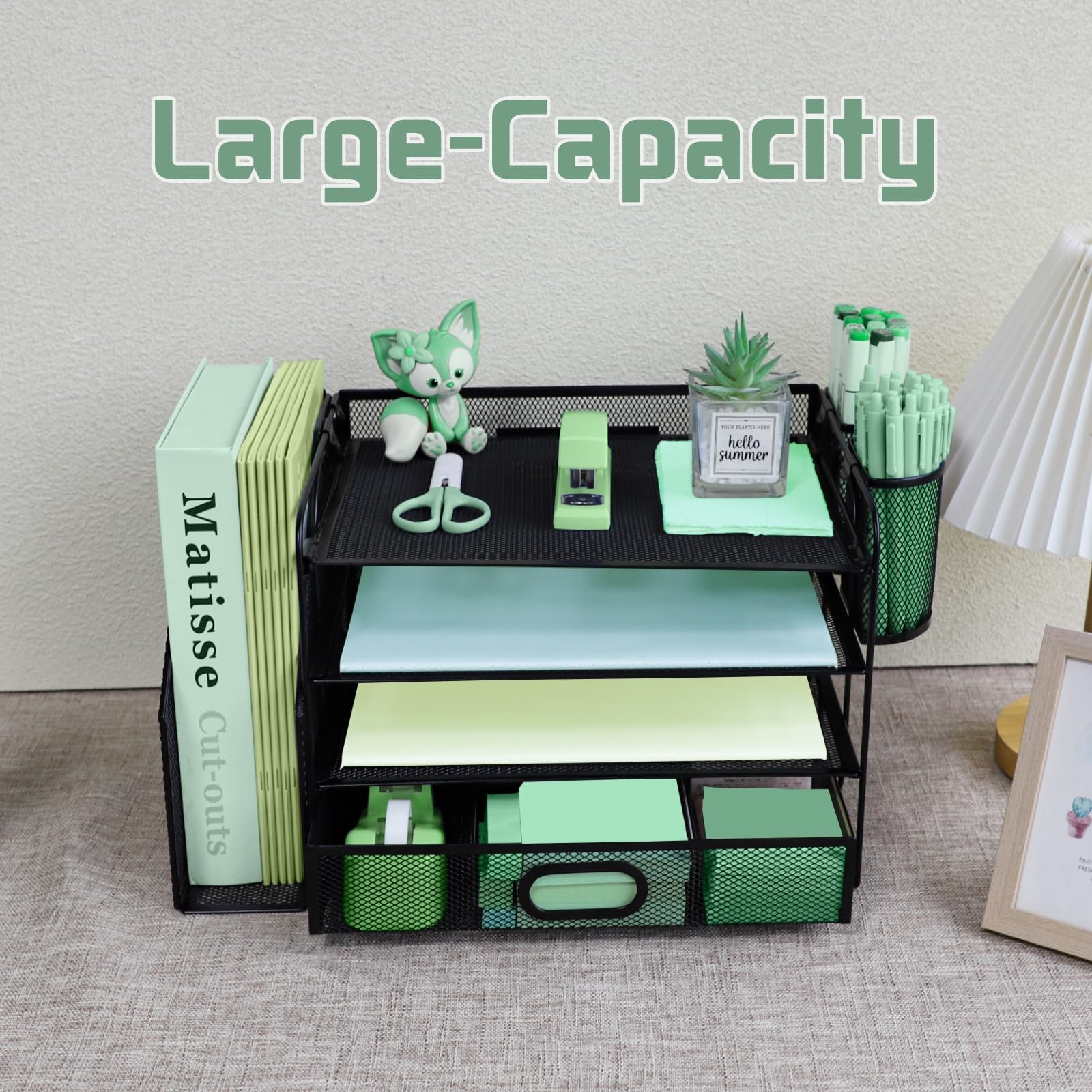 Black 4 Tier Desk File Organizer Vertical Sorter Paper Letter Tray Drawer