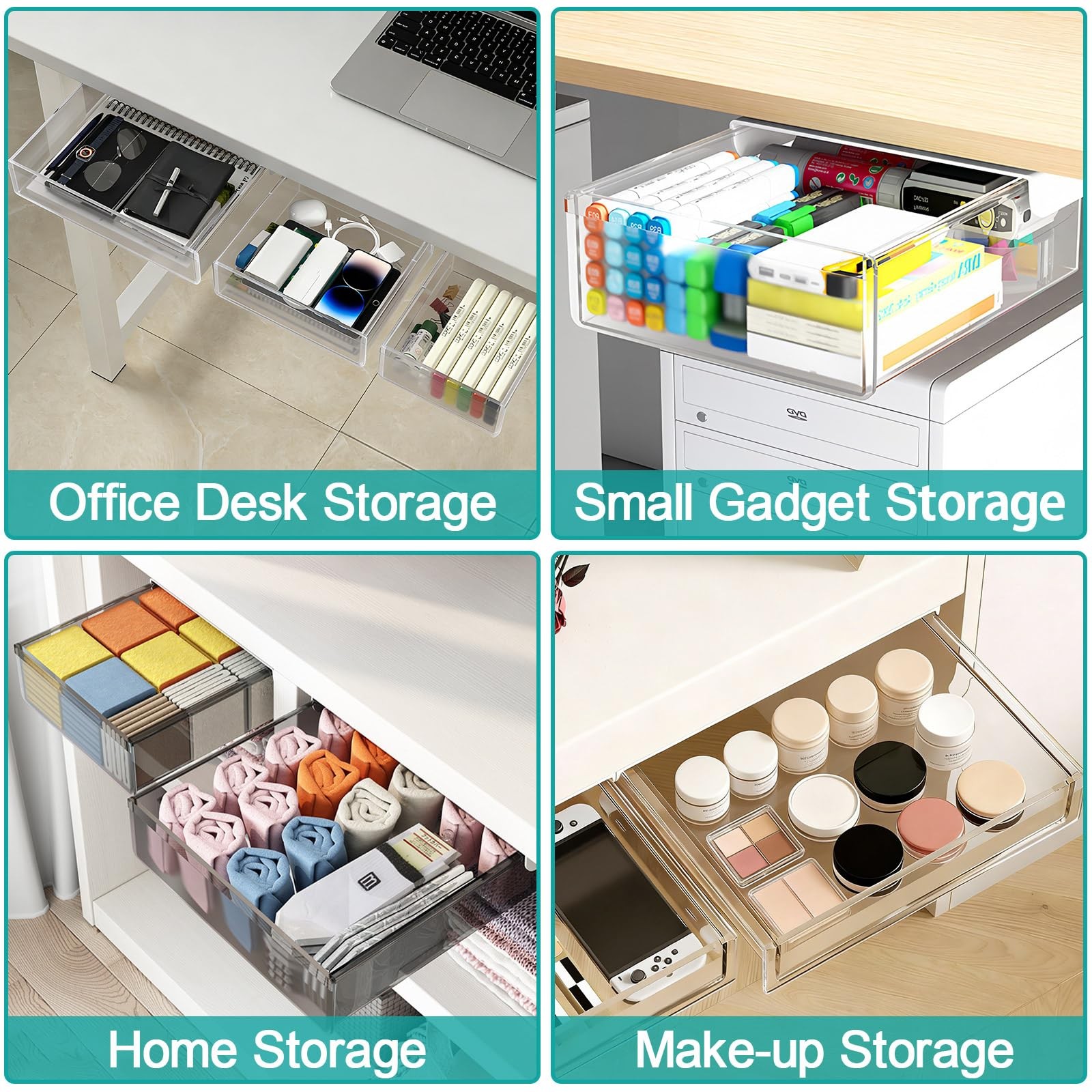 Under Desk Table Drawer Storage Organizer,3 Pack Small & Medium & Large Slide…