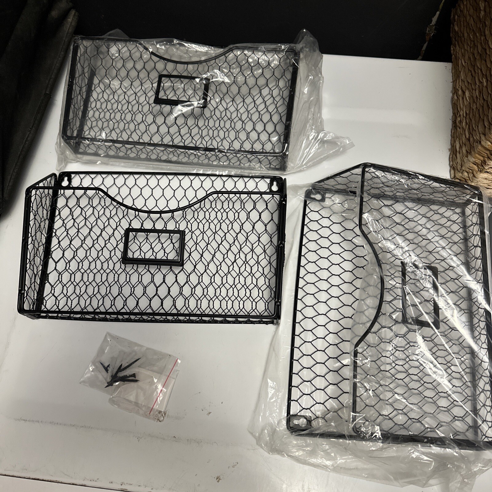 Mail Organizer Wall Mount, 3 Each Metal Chicken Wire Hanging File