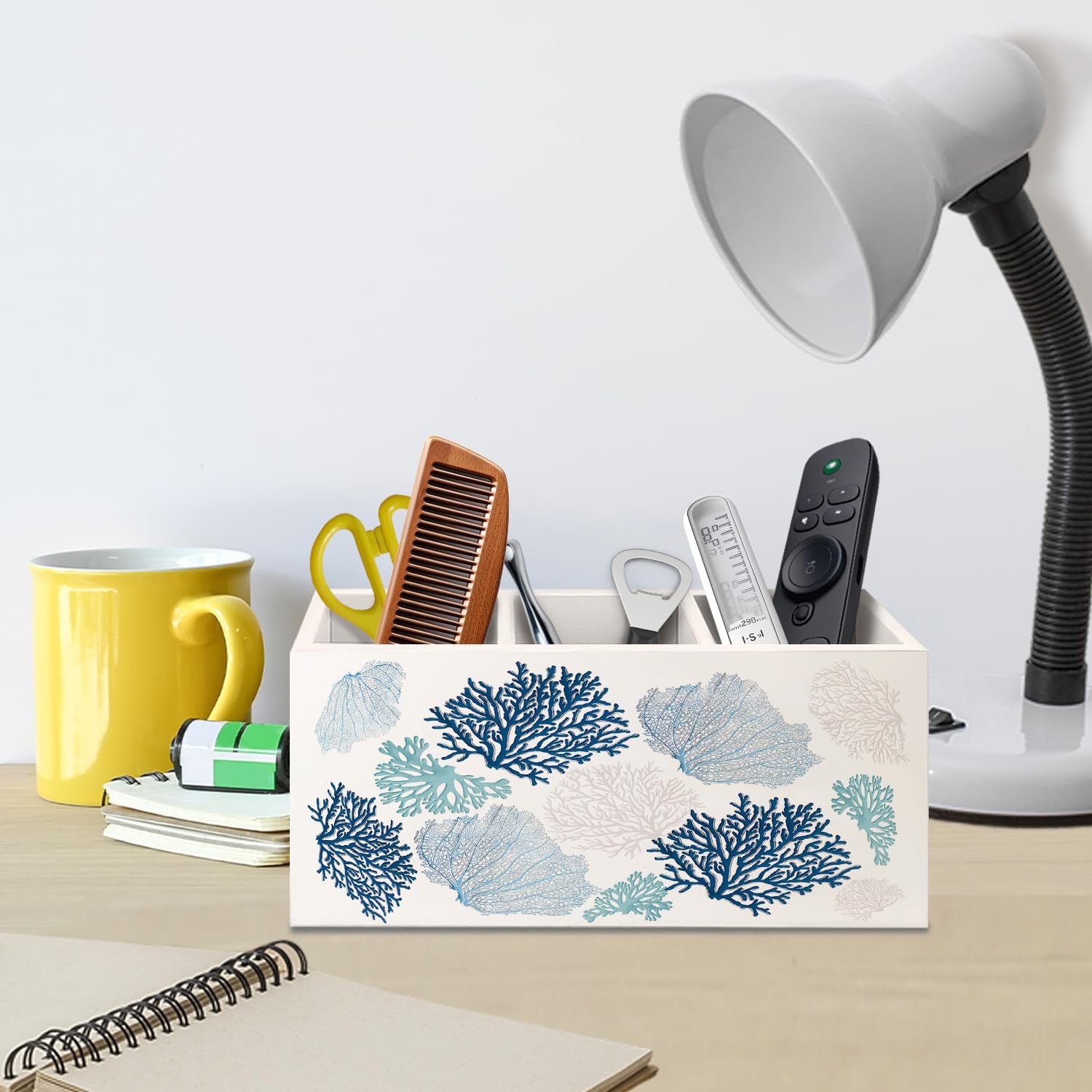 Blue Coastal Wooden Pen Pencil Holder for Desk Accessories, Beach Lover Gifts…