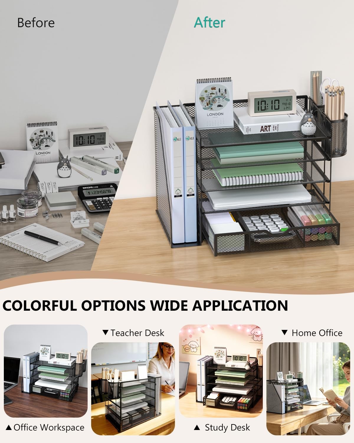WALI Desk File Organizer, 5 Tier Desktop Paper Letter Tray Organizer with Dra…