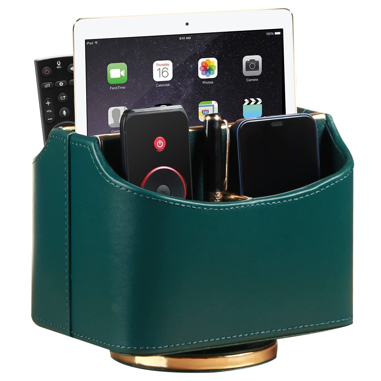 Leather Remote Control Holder for Table, 360 Degree Spinning TV Remote Caddy,…