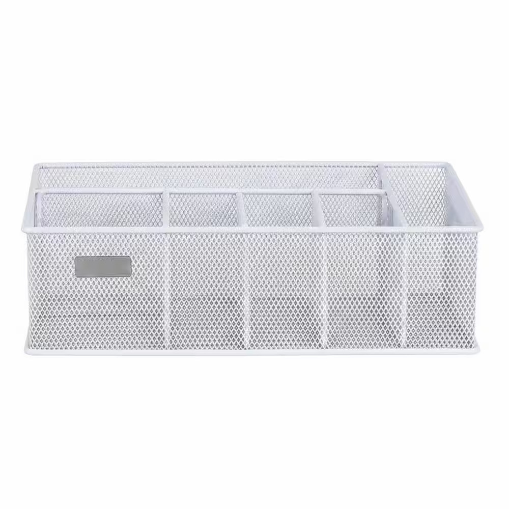 White Metal Paper Plate Organizer with 6 Compartments for Cups, Utensils, Napkin