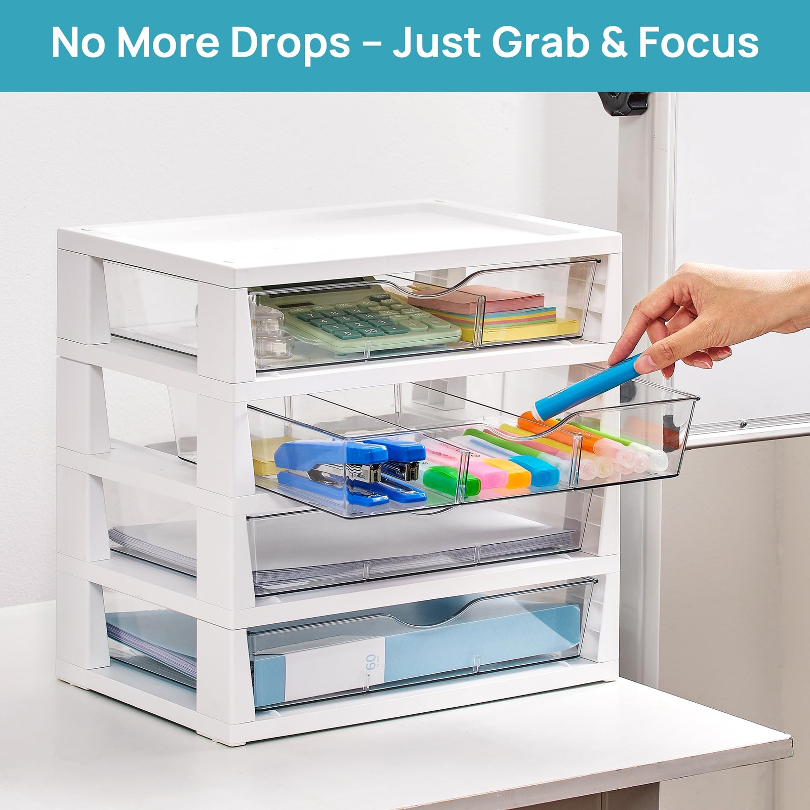 Vtopmart Clear Desk Organizer 4-Tier Assemble Desktop File Organizer Drawers