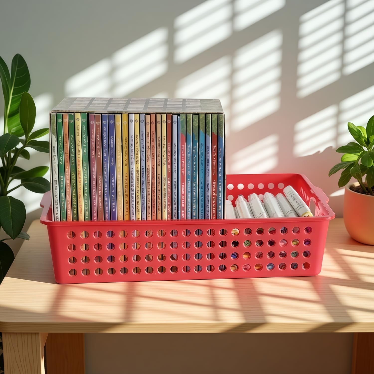 6 Pack Plastic Turn in Paper Trays for Classroom, Colorful Storage Bin Basket…