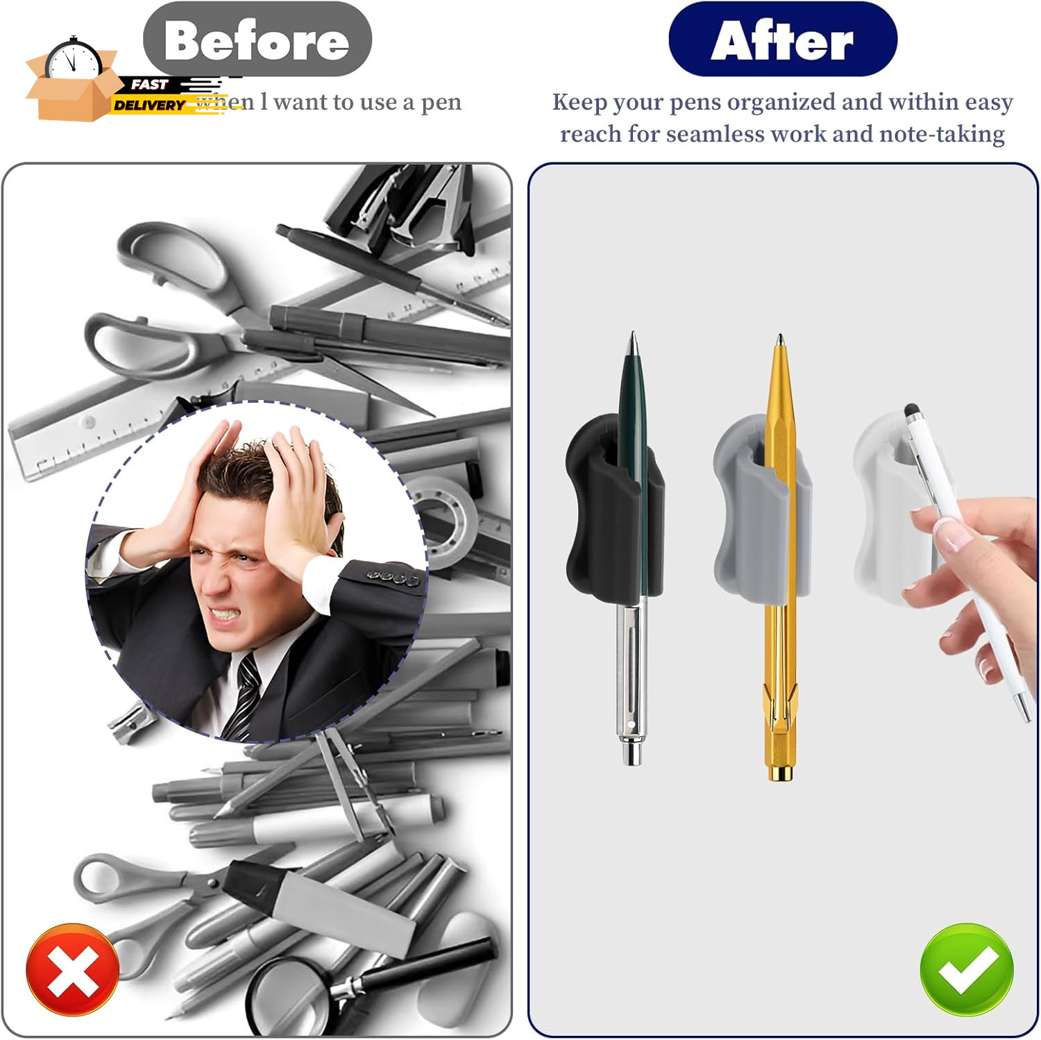 6 Pcs Pen Holder for Wall, Adhesive Sticky Silicone Pencil Holder For