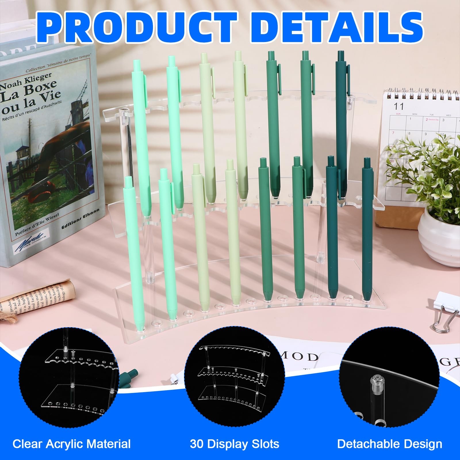 2 Sets Acrylic Pen Display Stand 2 Tier Clear Pen Display Stand Rack Pencil H…
