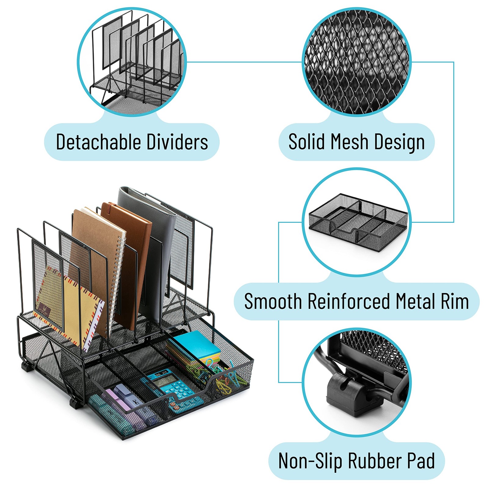 Mr. Pen- Mesh Desk Organizer with Drawer Black