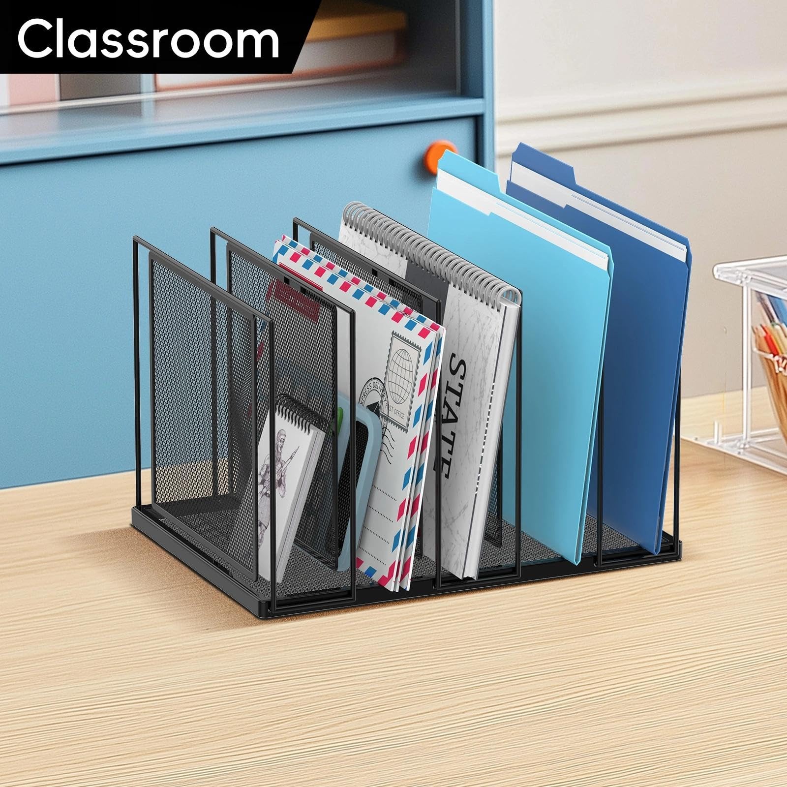 JMHUD File Organizer for Desk, 5-Section Vertical 1 Pack 5-Section, Black