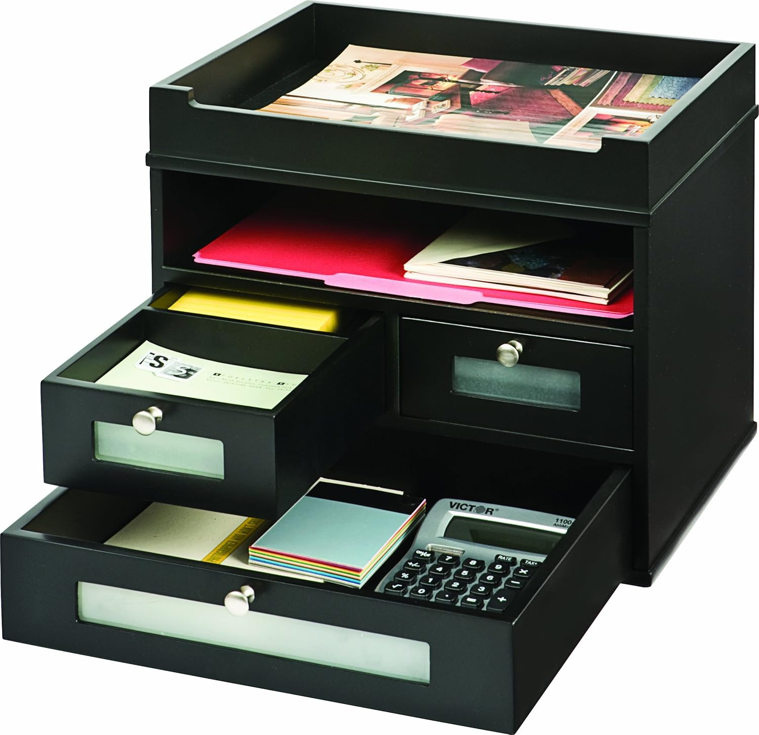 Wood Midnight Black Collection, Tidy Tower Desktop Organizer, Black, (5500-5)