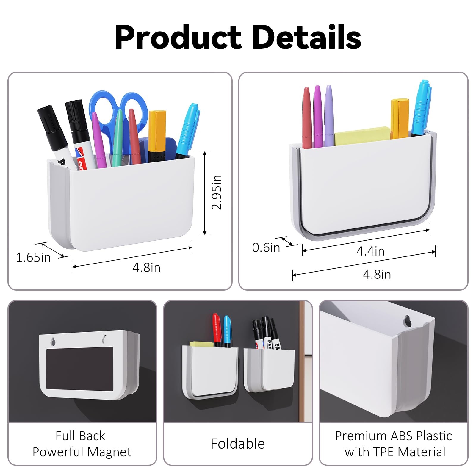 Magnetic Foldable Pen Holder, Dry Erase Marker Pencil White