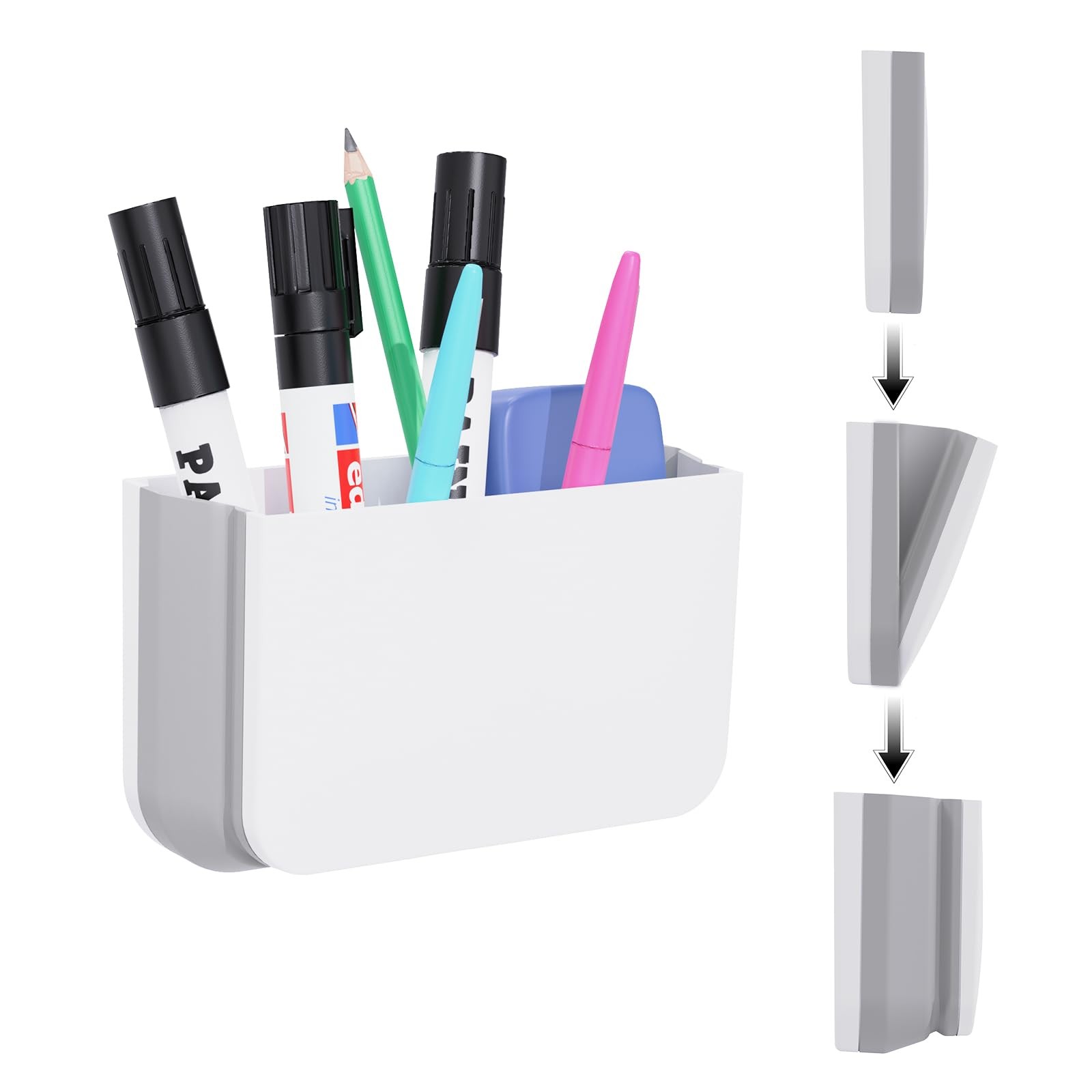 Magnetic Foldable Pen Holder, Dry Erase Marker Pencil White