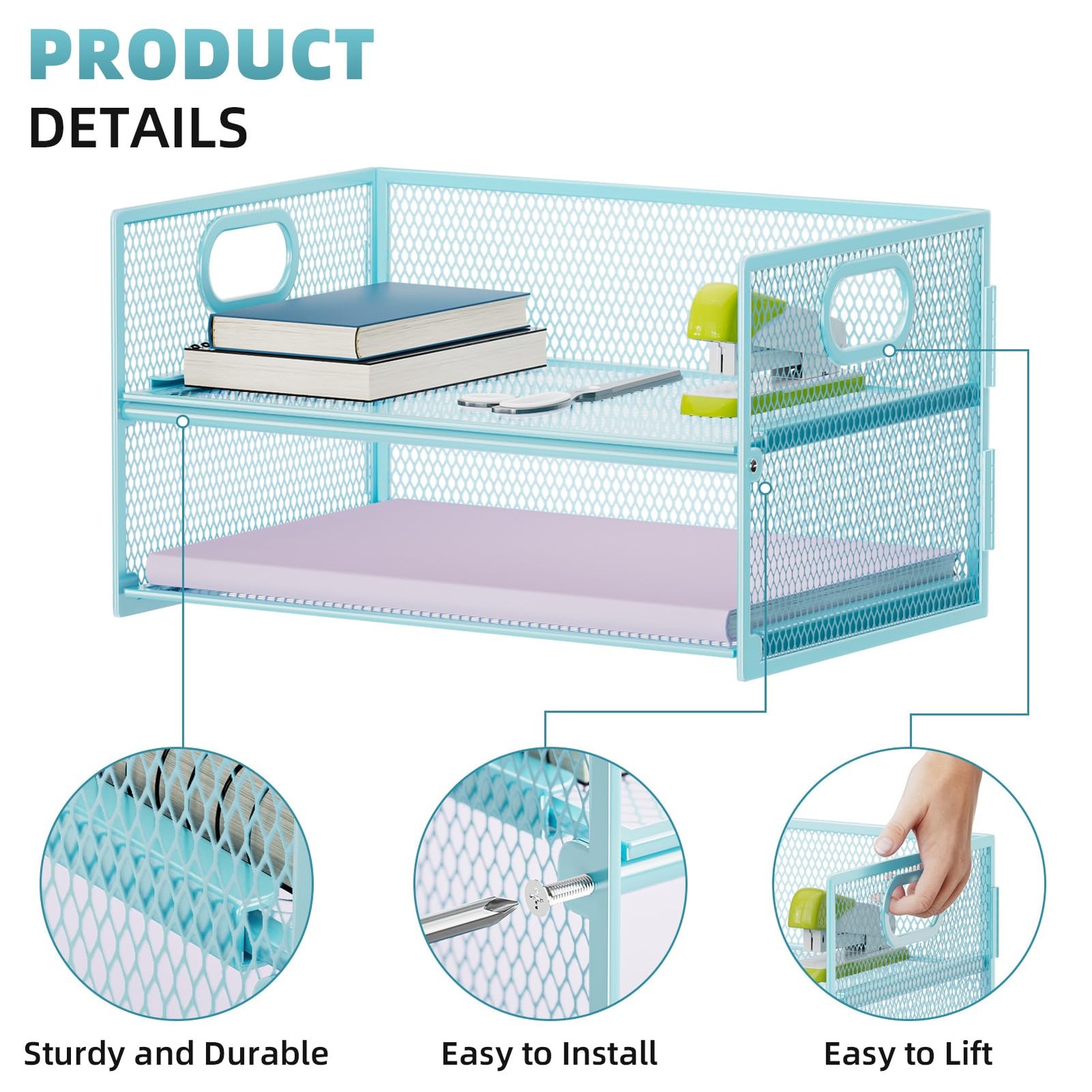 Marbrasse 2 Tier Paper Organizer Letter Tray, Mesh File Organizer with Handle…
