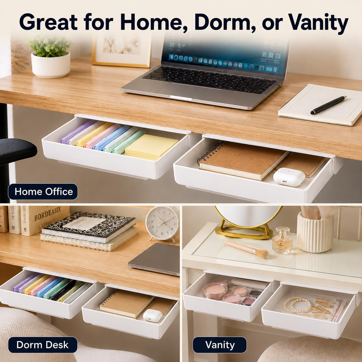 under Desk Drawer Organizer, 2 Pack Self Adhesive Slide Out Desk Storage Drawers