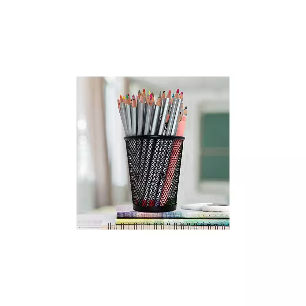 4 Pack Metal Mesh Pen Holders Black round Office Desk Pencil Organizer Cup Wire