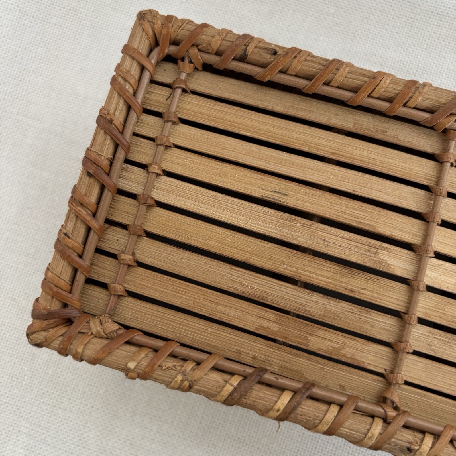 Vintage Woven Rattan Desk Caddy Utensil Holder Organizer