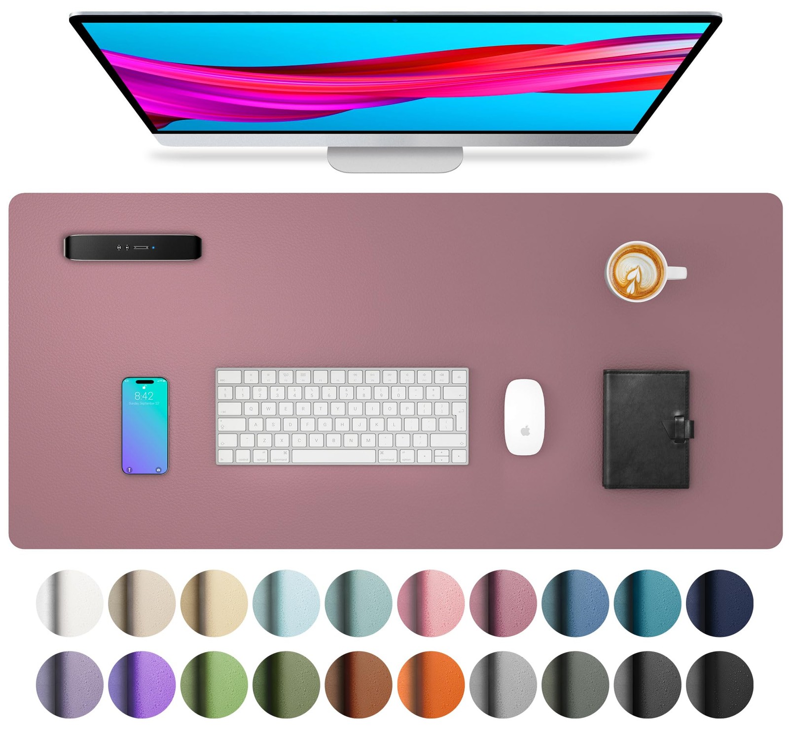 Aothia Leather Desk Pad Protector, Mouse Pad, Office 23.6″ x 13.7″, Dark Pink