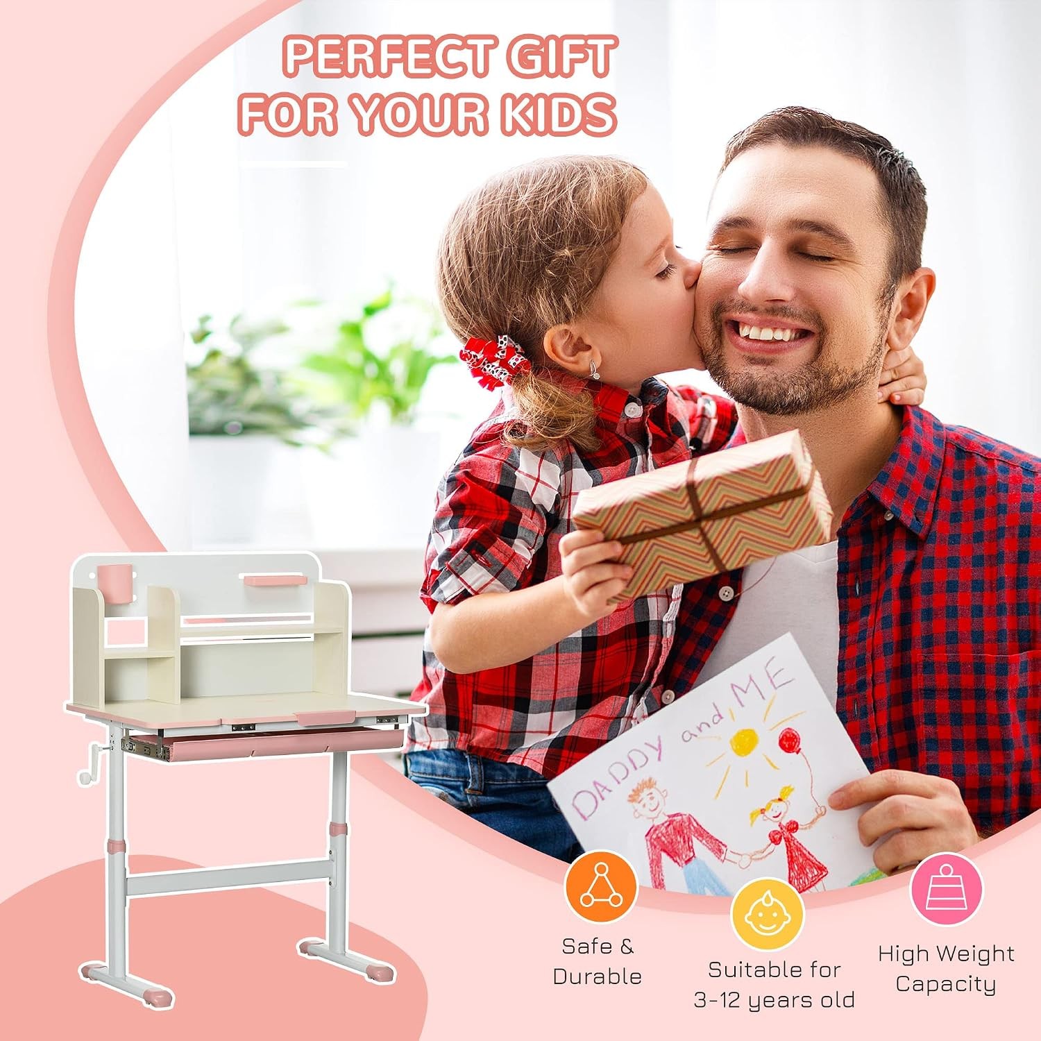 Wooden Kids Study Desk Height Adjustable Children School Study Table Student