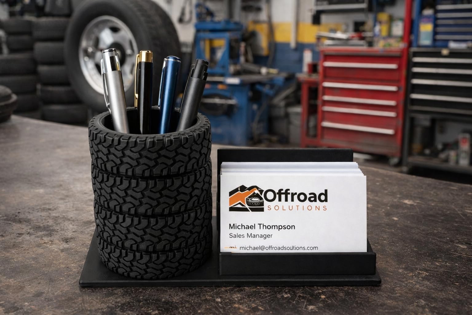All-Terrain Tire Pen & Pencil-Business Card Hold