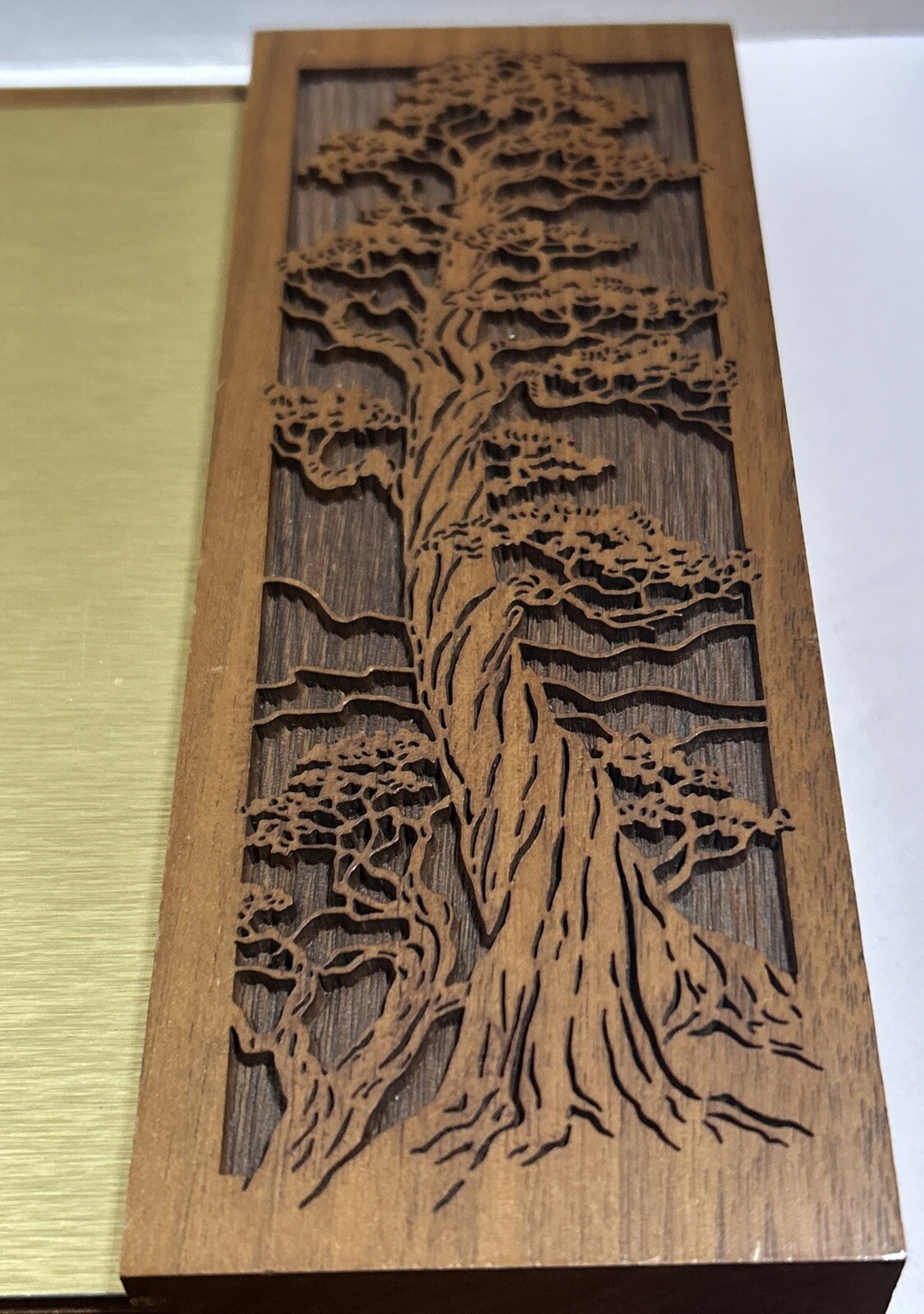 Walnut Executive Desktop Organizer Four Piece Set Outdoor Trees Carved(BZ4)