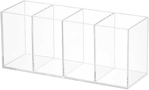 Acrylic Pen Holder 4 Compartments Clear Pencil Holder Organizer Makeup Brush