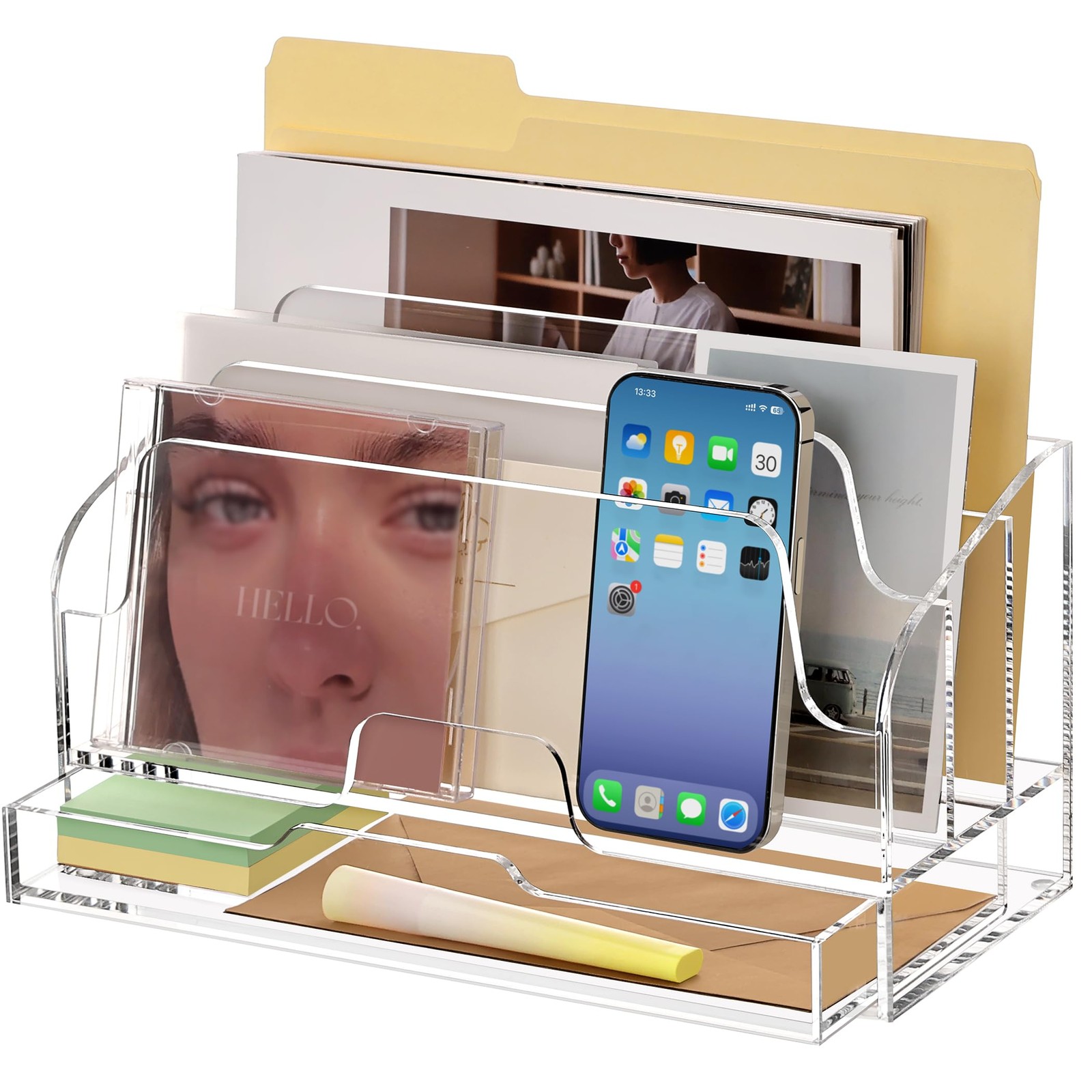 SANRUI Clear Desk Organizer Holder with Drawers, Acrylic Desktop Transparent