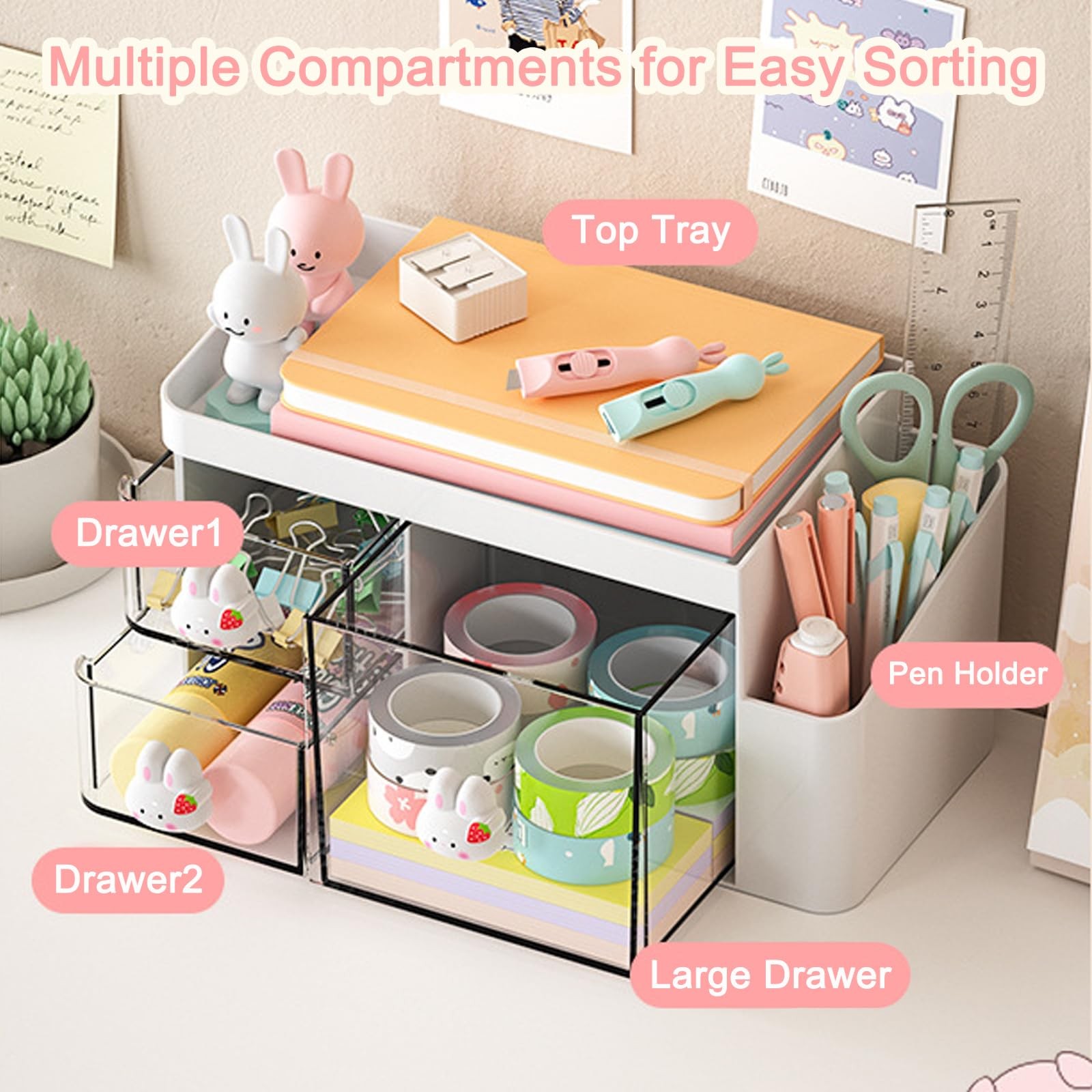 Desk Organizer with 3 Drawers and Pencil Pen holder, Multi-Functional Desktop…
