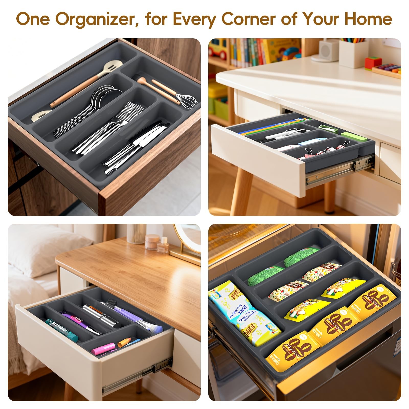 Non-Slip Silicone Kitchen Drawer Organizer for Utensils & Flatware | Heavy-Du…