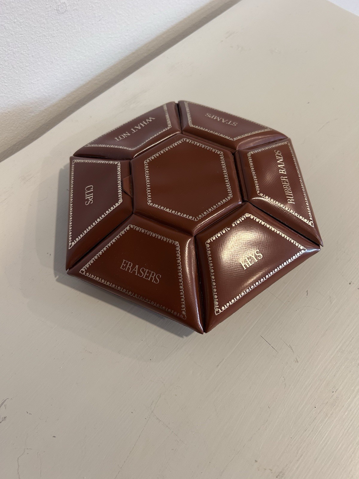 Vintage MCMDesk Organizer Storage Box Hexagon Japan Keys Paper Clips Rubberbands