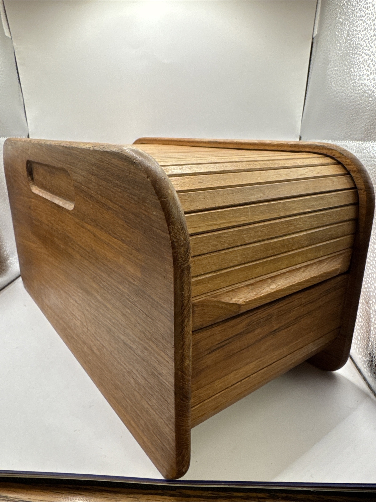 Vintage EID Teak from Thailand Wood Roll Top Desk Organizer MCM Sunnyvale CA