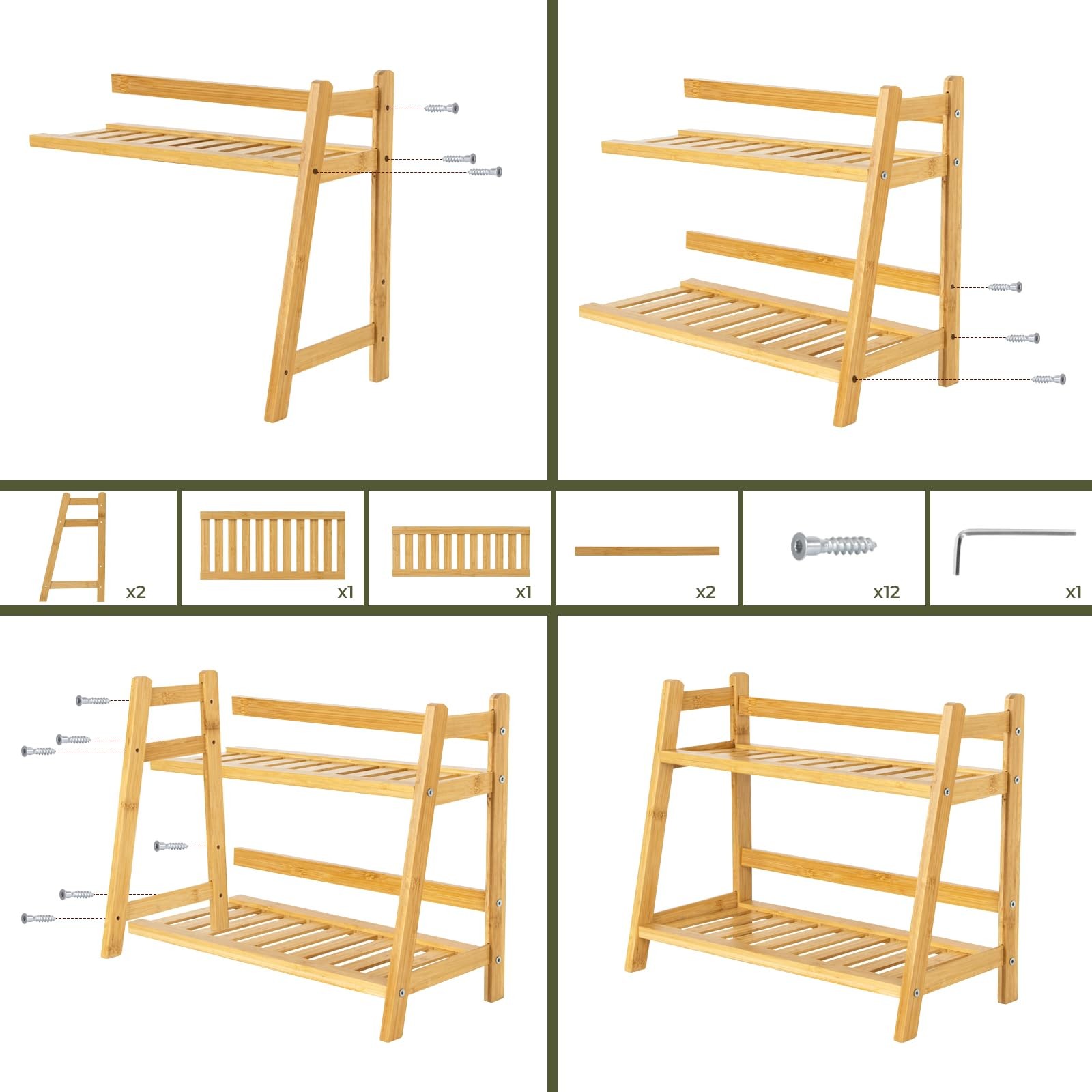 ANBOXIT Bamboo Matcha Station Organizer, Countertop 2 11.7 inches, Natural