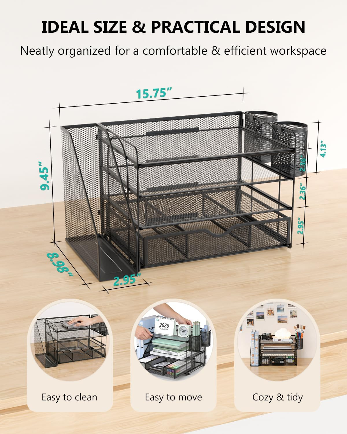WALI Desk File Organizer, 4 Tier Desktop Paper Letter Tray Organizer with Drawer