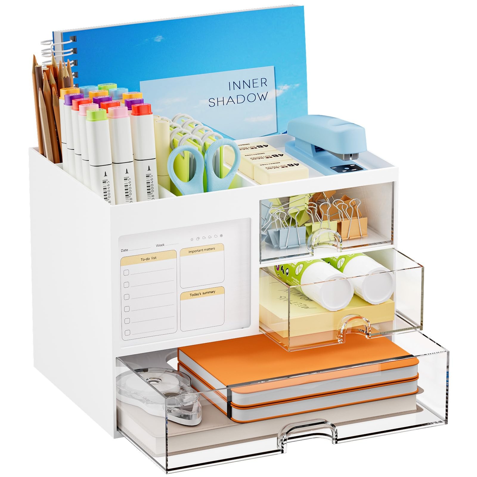 Multi Functional Desk Organizer, 4 Compartments, Art Supplies, White