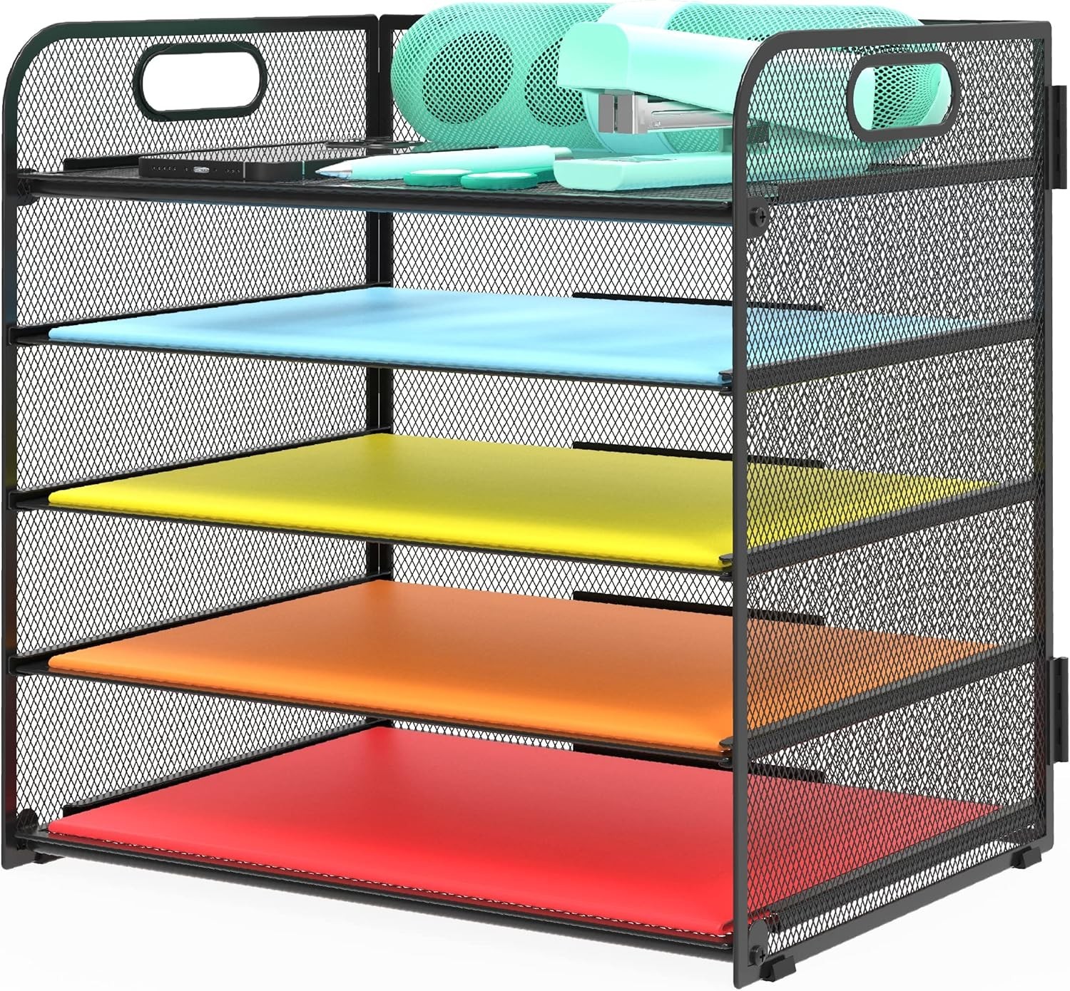 Modern 5-Tier Letter Tray Organizer with Pull-Out Trays & Lightweight Design