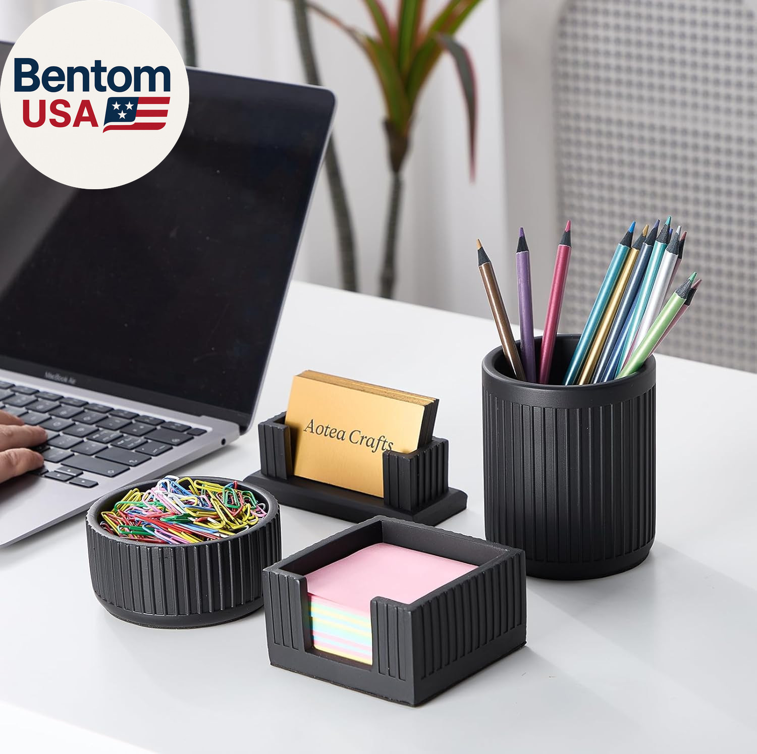 Set of 4 – Concrete Desk Accessories for Modern, Industrial, Minimalist Office D