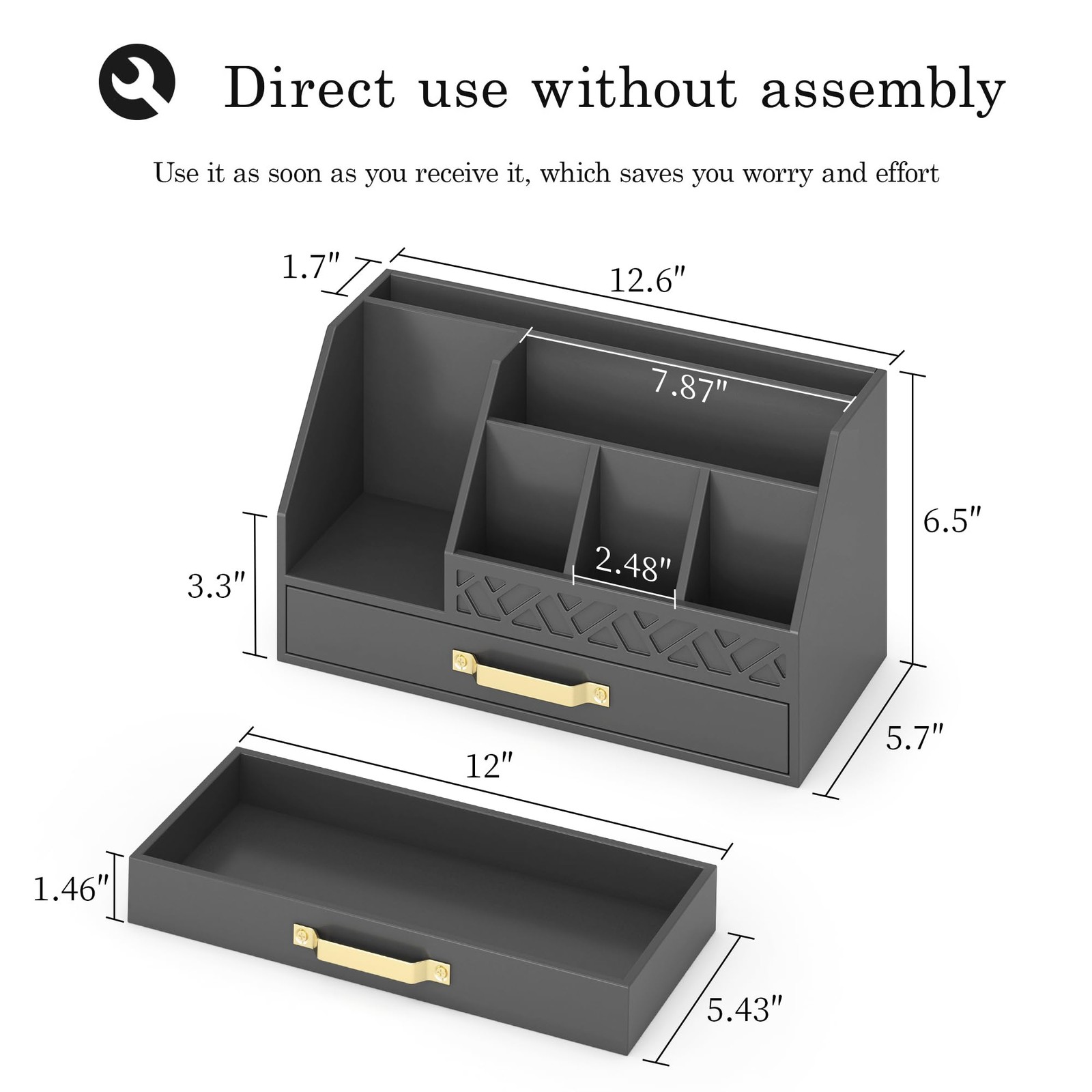 Wisuce Bamboo Mail Organizer Countertop with Drawers, Wooden Desk Black