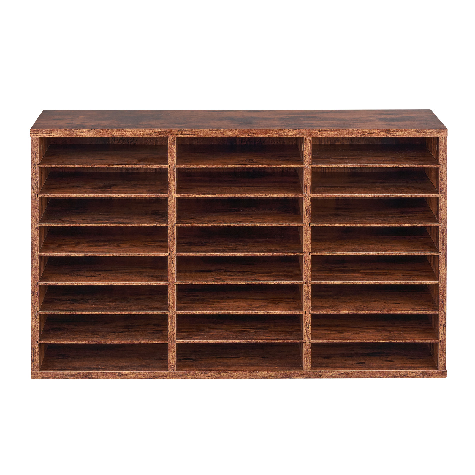 Uimoso Wooden Literature Organizer 24 Compartments Removable Shelves Dark Brown