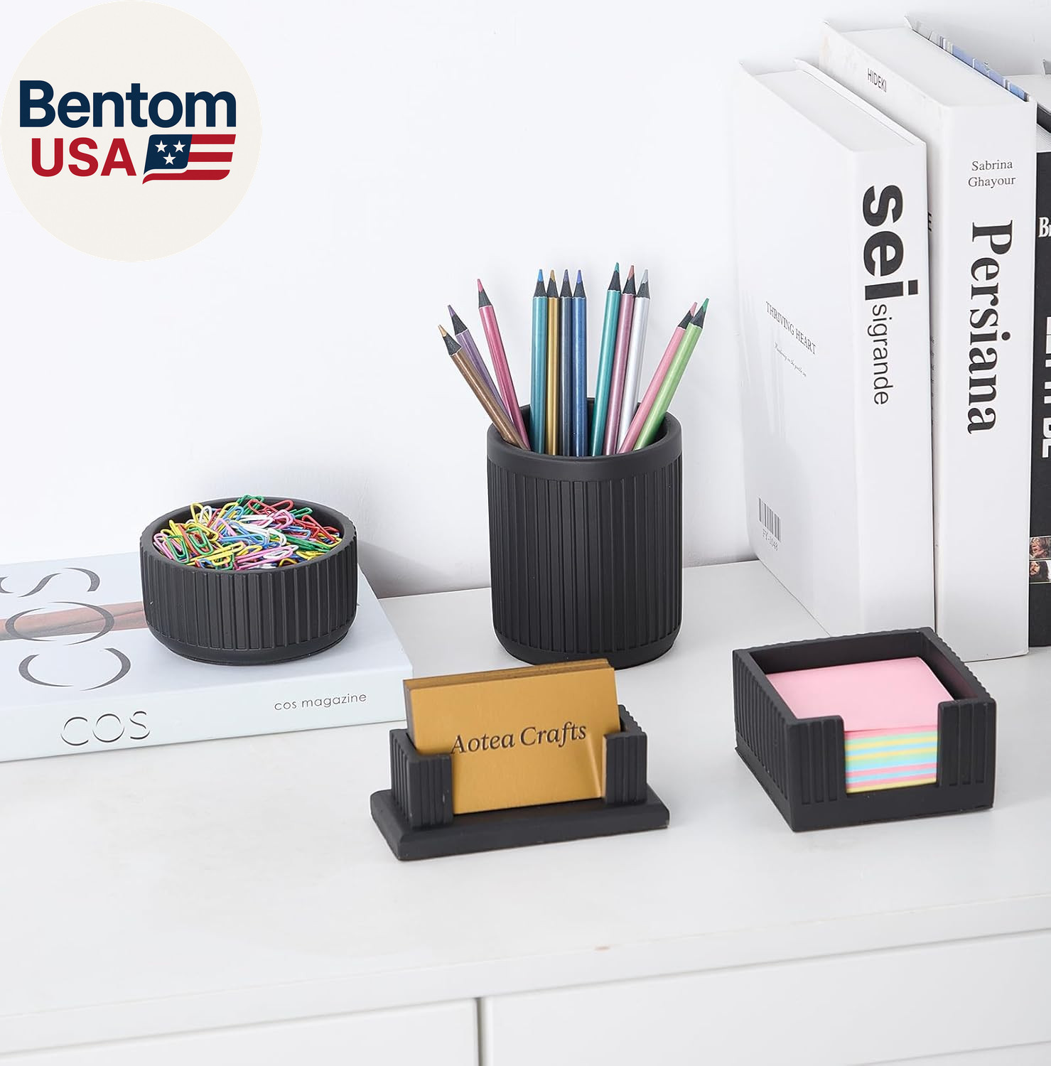 Set of 4 – Concrete Desk Accessories for Modern, Industrial, Minimalist Office D