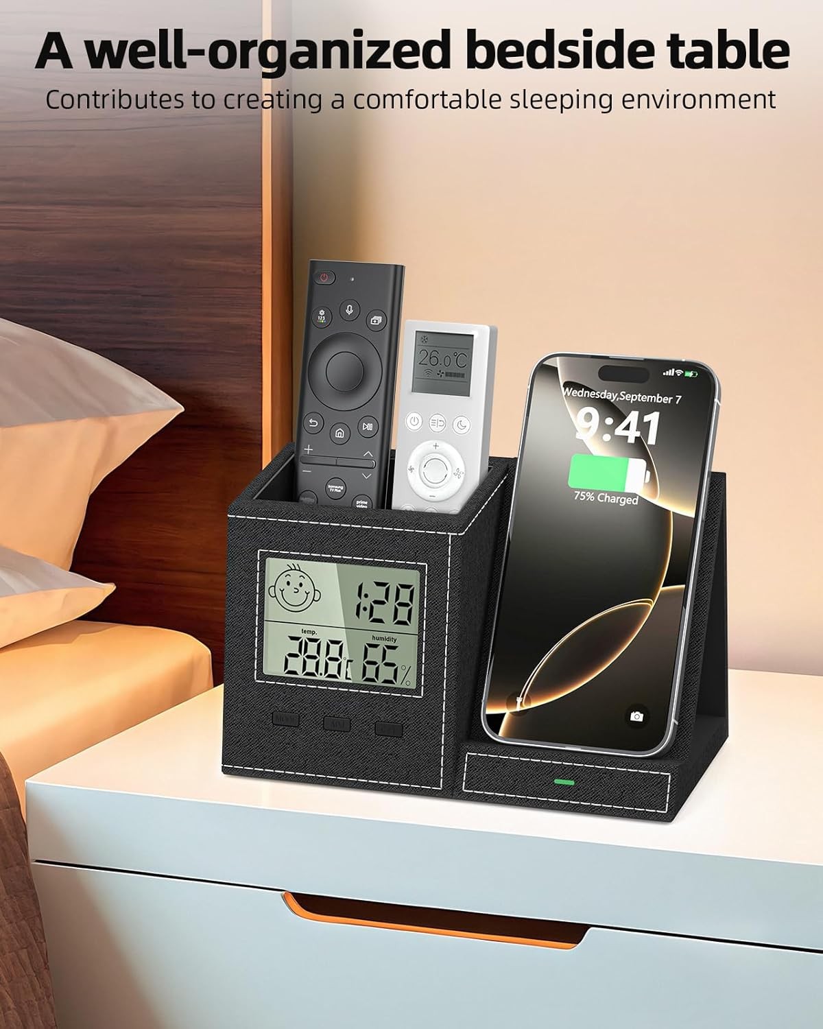 Multifunctional Pen Holder and Organizer for Desk with Wireless Charger, Digital