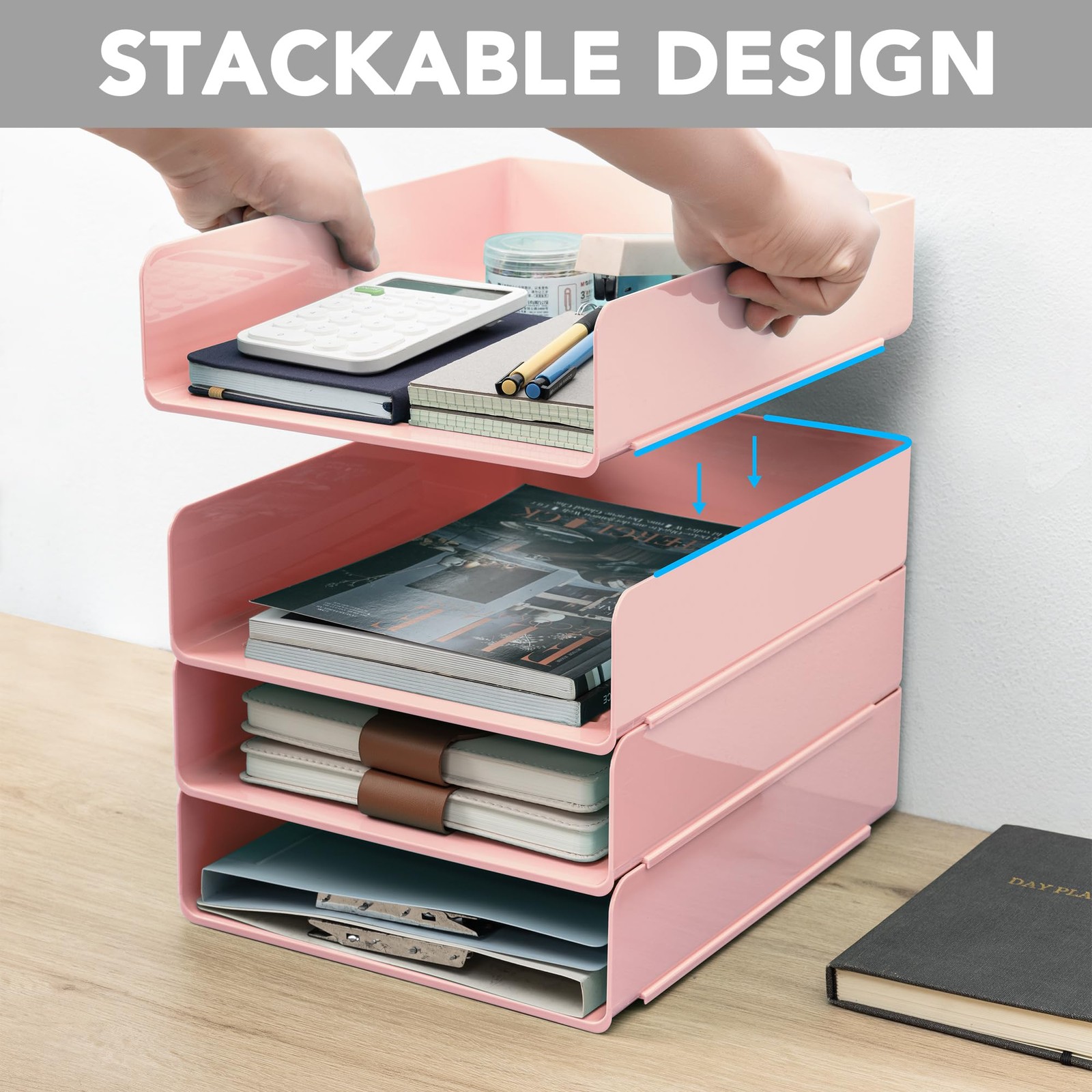 Tiawudi Desk Organizer, Office Organization and Storage, Plastic 4 Tier, Pink