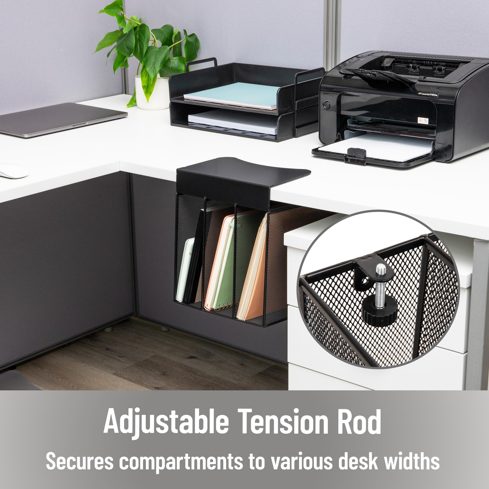 Mind Reader Slide-On Under Desk File Organizer, No Tools Vertical, Black