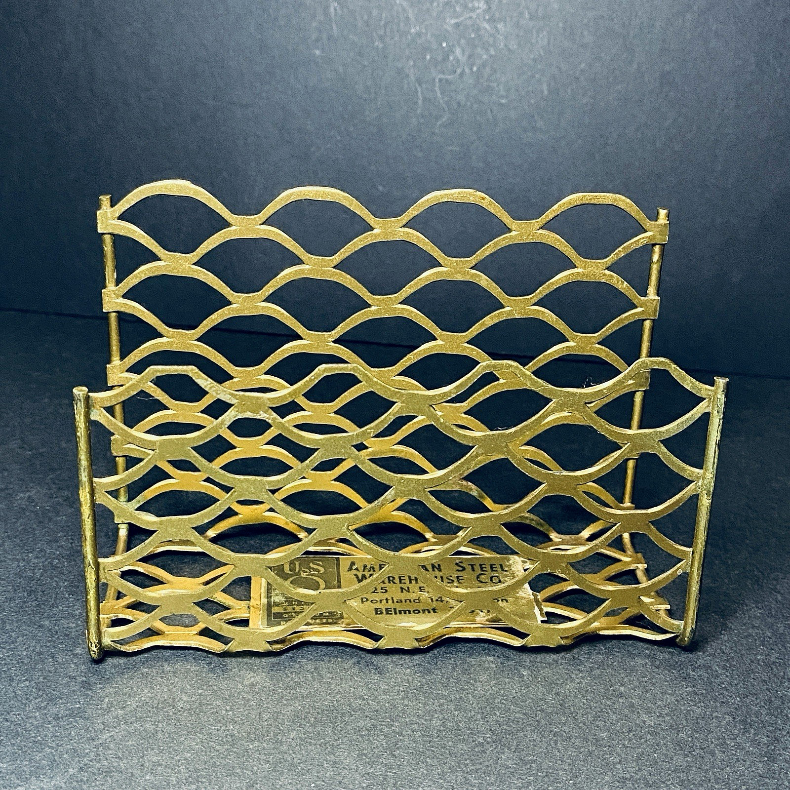 Vtg Letter Holder Industrial Mail Desk Office Brass MCM Scallop Single Slot r