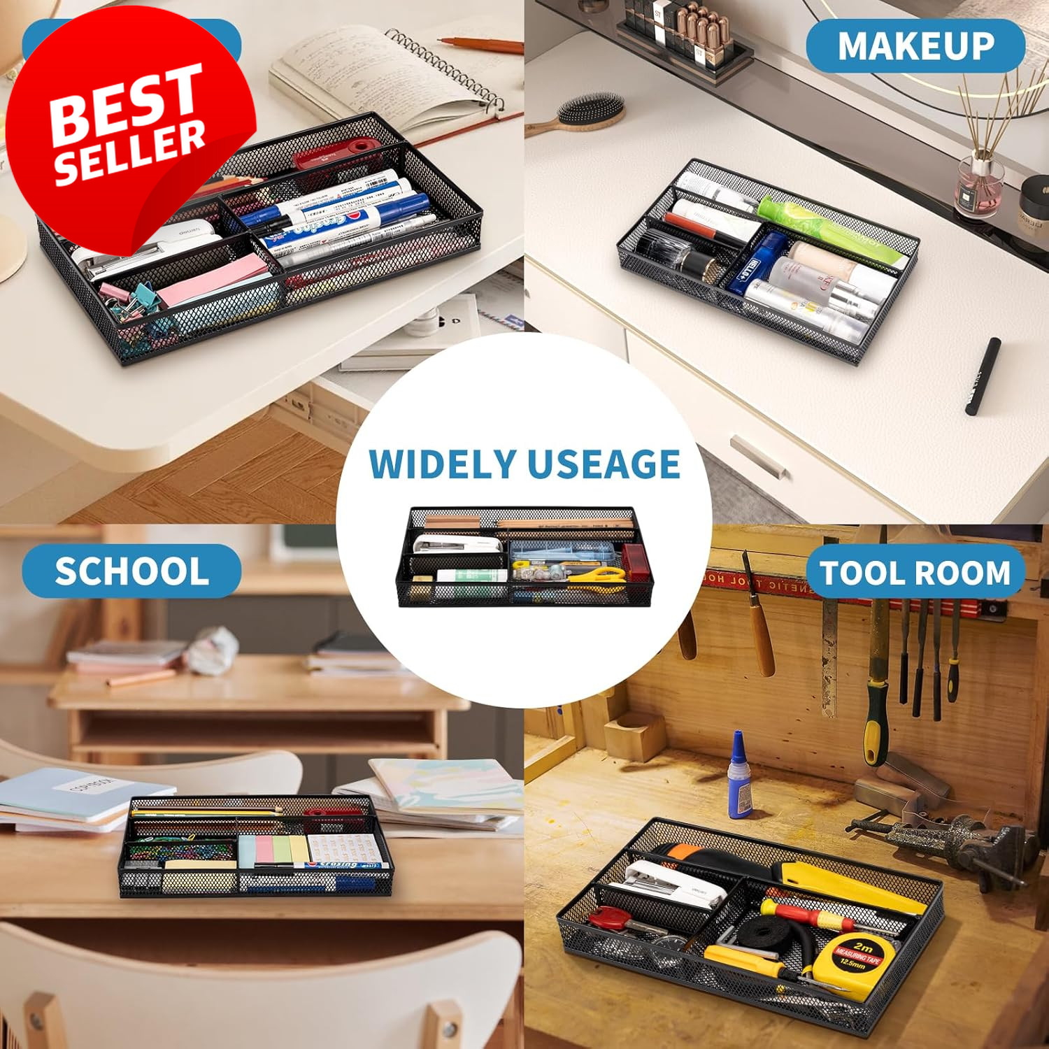 Desk Drawer Organizer Tray 4 Compartment Non-Slip Storage for Office Home – US
