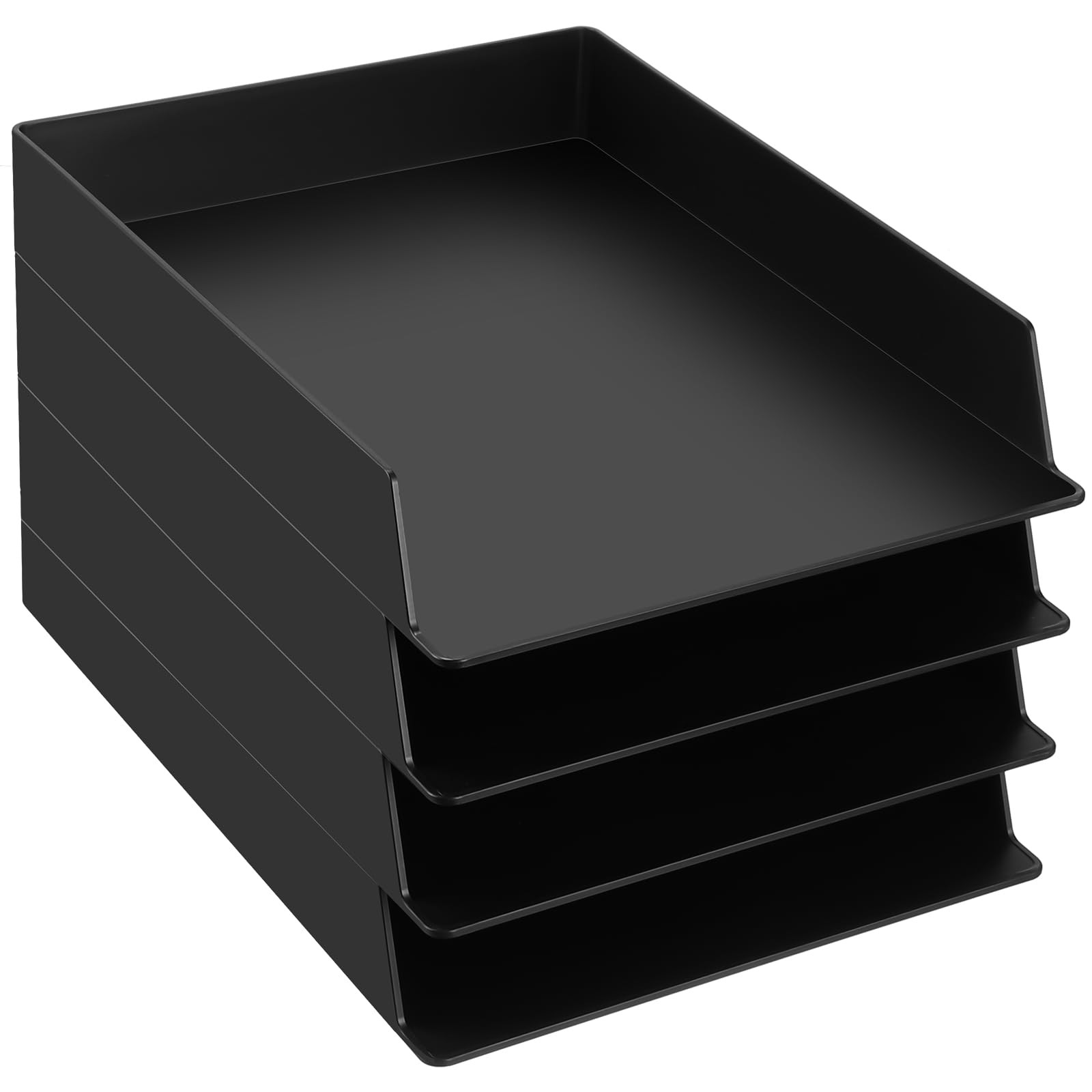 Stackable Paper Trays Rectangular Plastic Desktop File Organizer Black 4 PCS