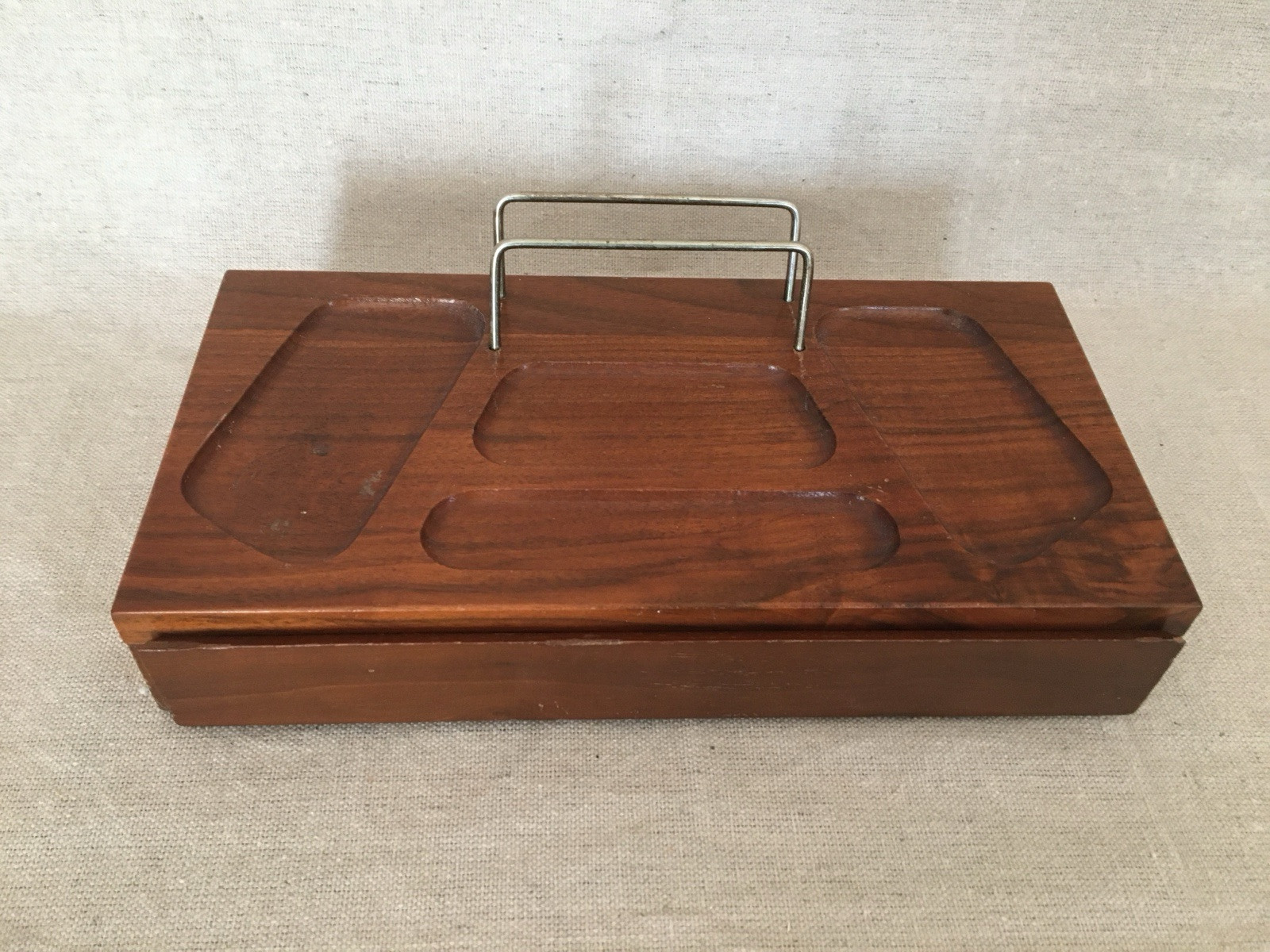 Vintage Wood Dresser/Desk Organizer with Drawer and Brass Holder