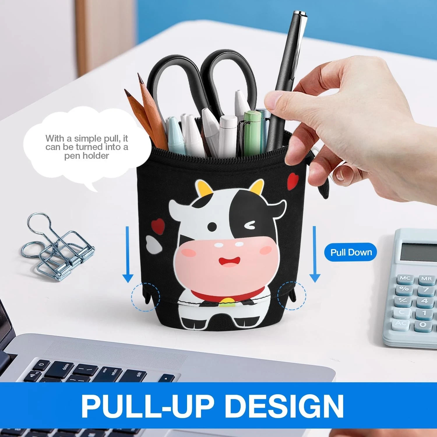 Cute Standing Pencil Case for Kids, Pop Up Pencil Box Makeup Pouch